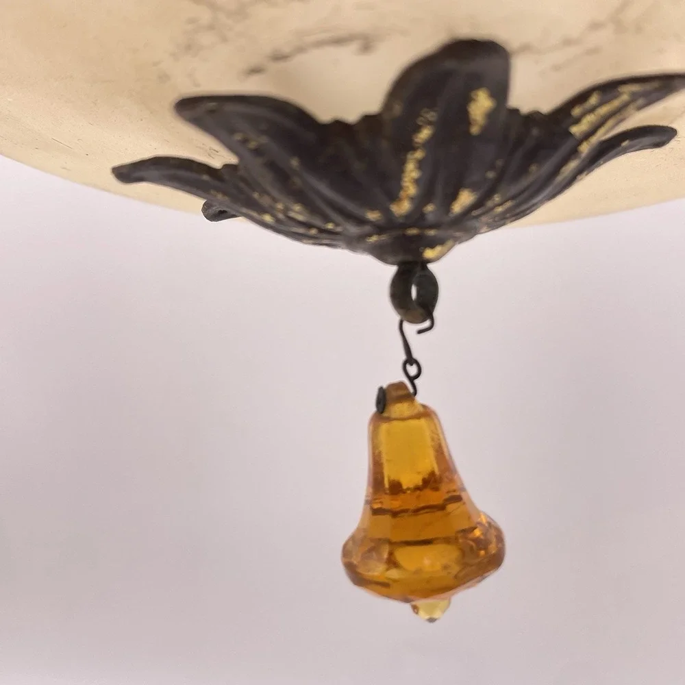 Vtg Satin Glass Hand Painted Rose Floral Ceiling Light Shade Globe‎ Jewel Drop